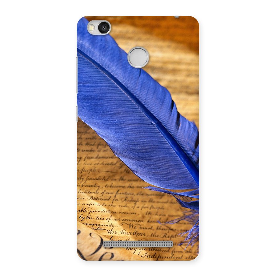 Beautiful Blue Feather Back Case for Redmi 3S Prime
