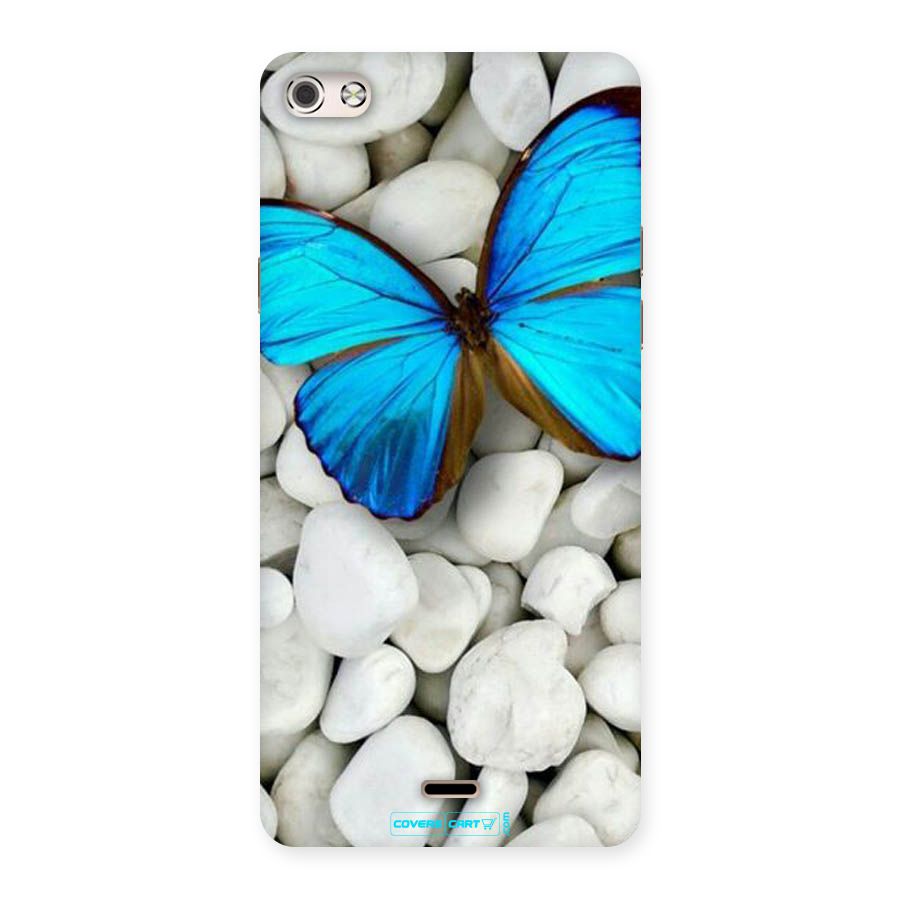 Blue Butterfly Back Case for Micromax Canvas Silver 5