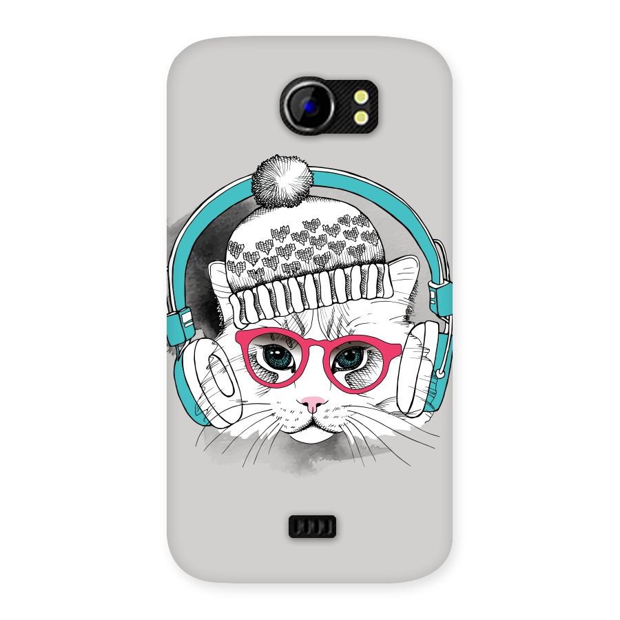 Cat Headphones Back Case for Micromax Canvas 2 A110