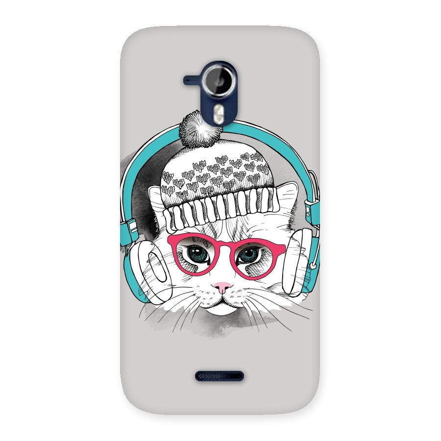 Cat Headphones Back Case for Micromax Canvas Magnus A117
