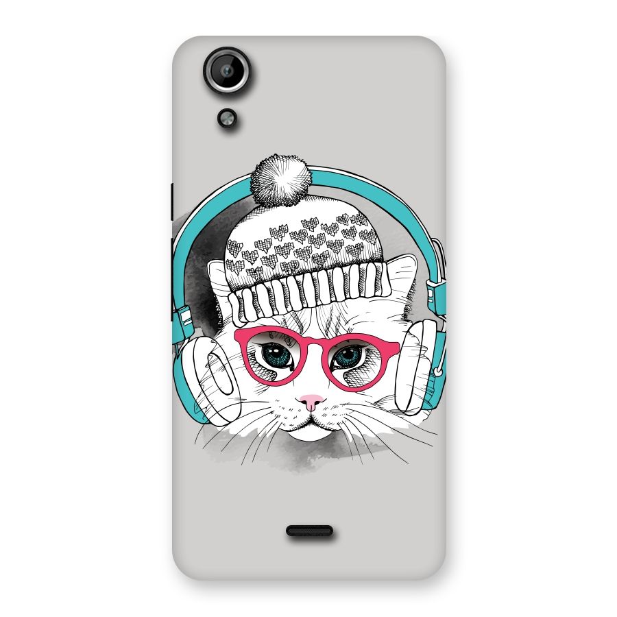 Cat Headphones Back Case for Micromax Canvas Selfie Lens Q345