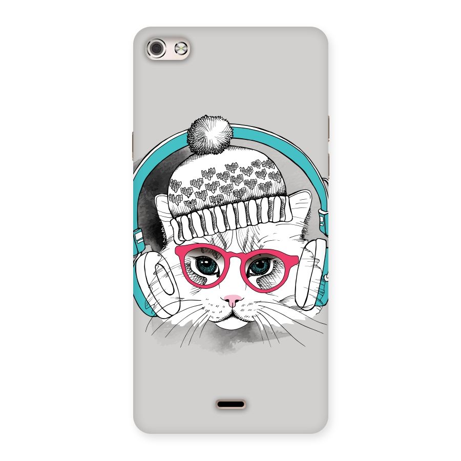 Cat Headphones Back Case for Micromax Canvas Silver 5