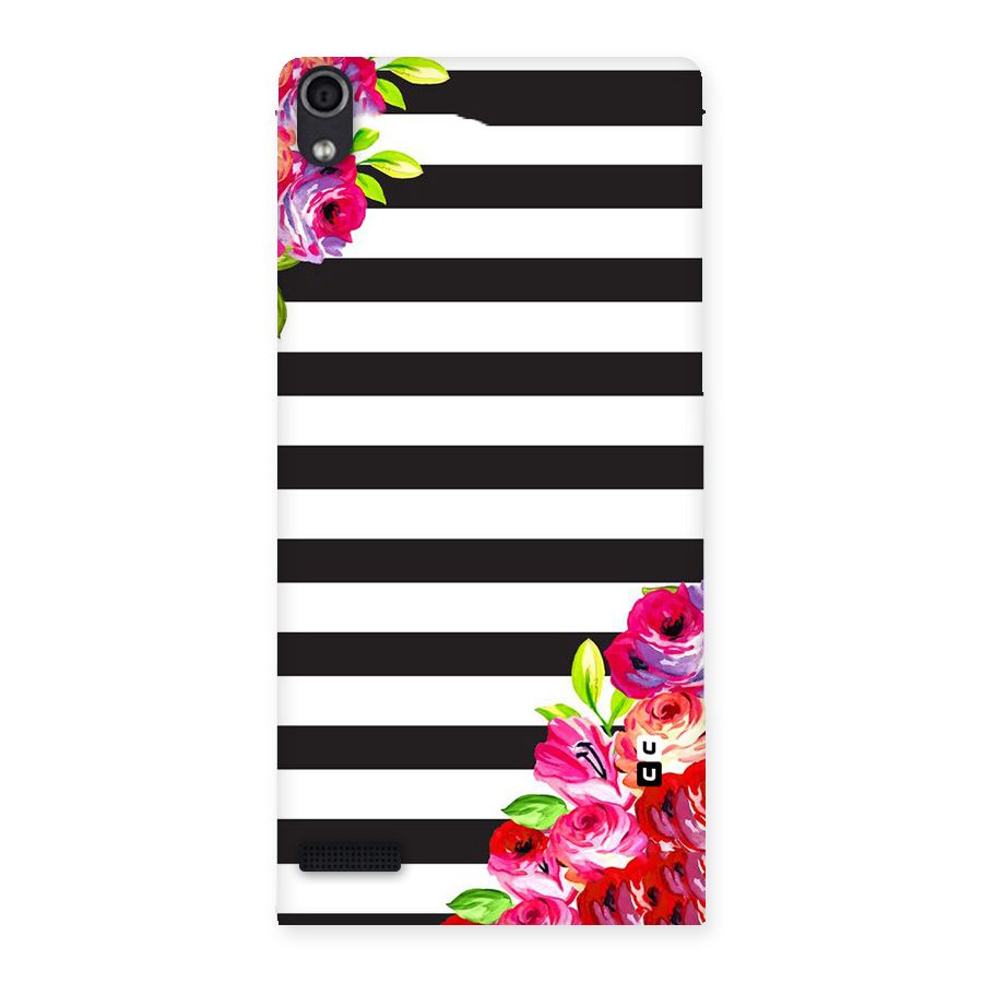 Floral Stripes Back Case for Ascend P6