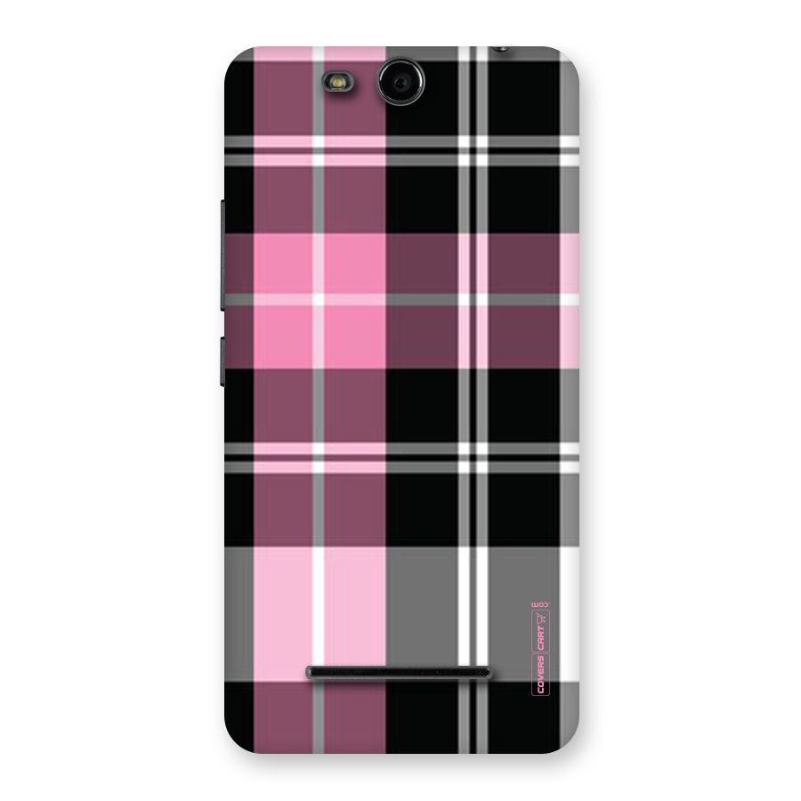 Pink Black Check Back Case for Micromax Canvas Juice 3 Q392