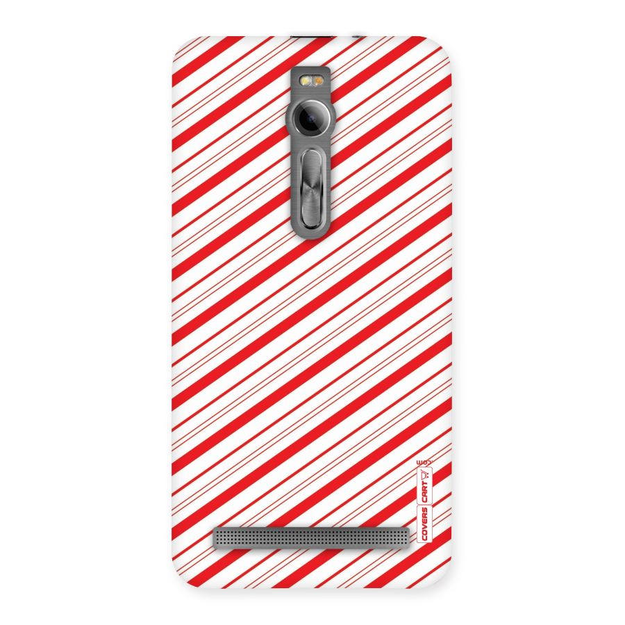 Red And White Diagonal Stripes Back Case for Asus Zenfone 2