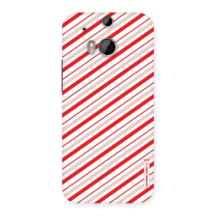 Red And White Diagonal Stripes Back Case for HTC One M8