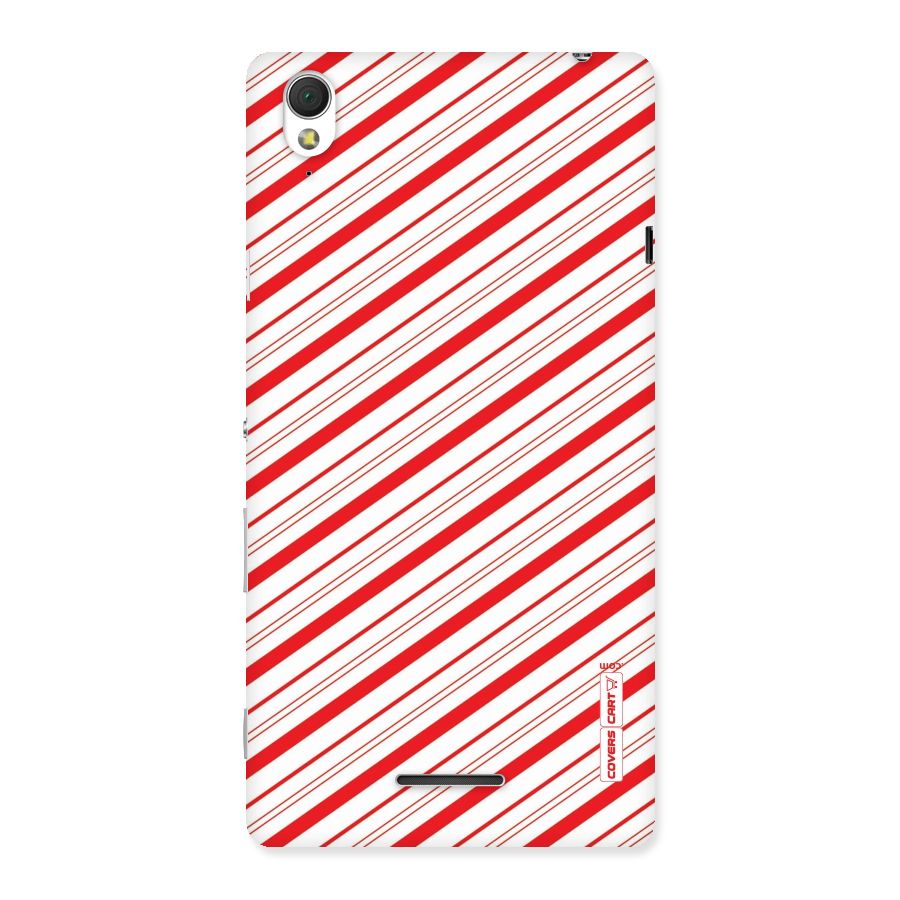 Red And White Diagonal Stripes Back Case for Sony Xperia T3