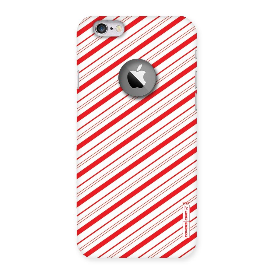 Red And White Diagonal Stripes Back Case for iPhone 6 Logo Cut