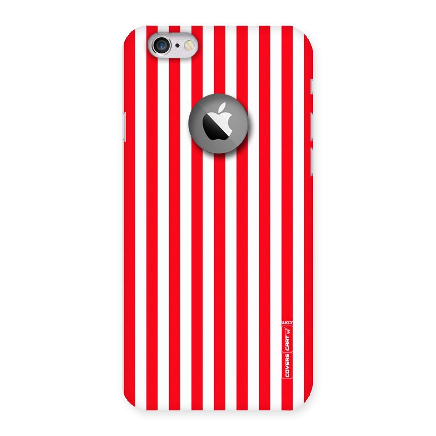 Red And White Straight Stripes Back Case for iPhone 6 Logo Cut
