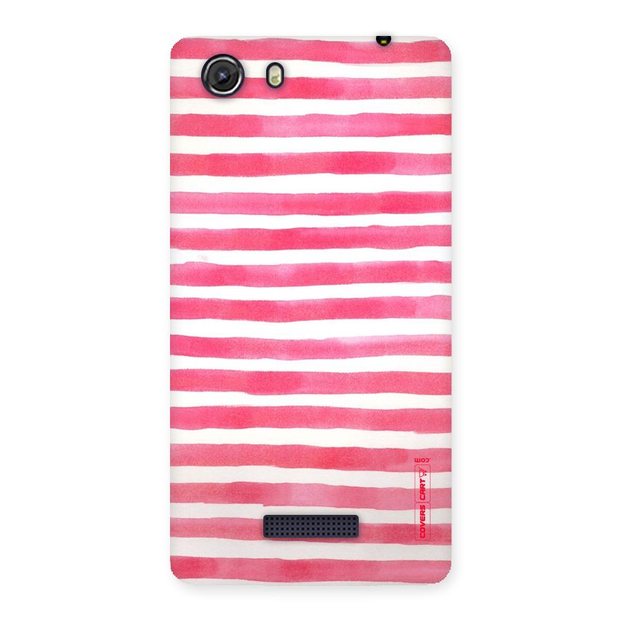 White And Pink Stripes Back Case for Micromax Unite 3