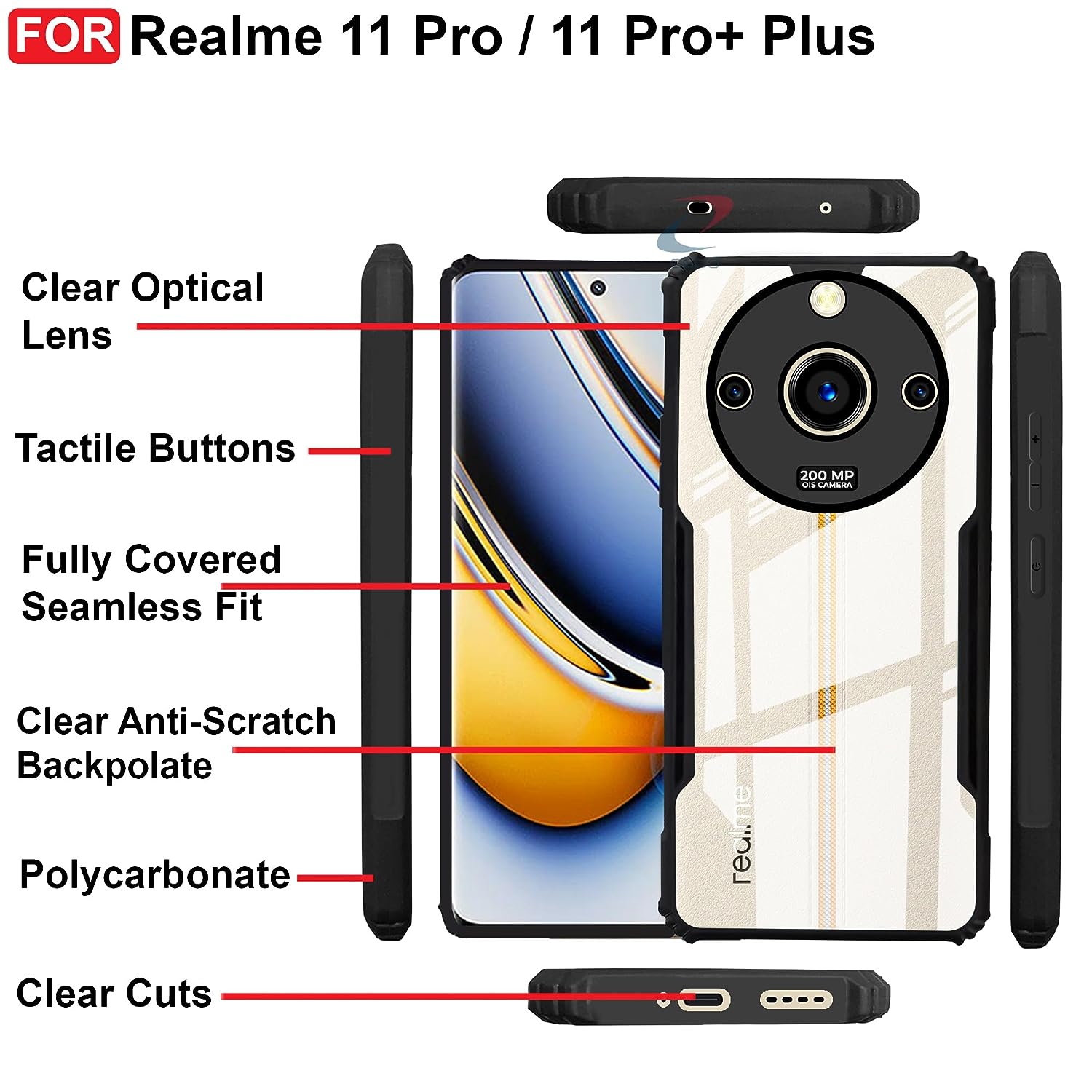 ShockProof Transparent Ultra Hybrid Clear Classic Back Case for Realme 11 Pro