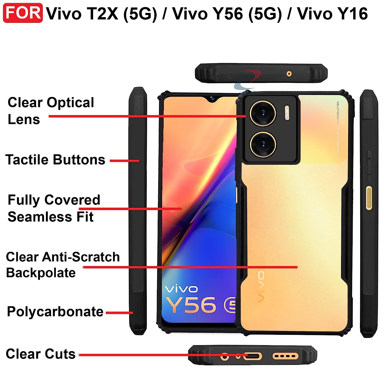 ShockProof Transparent Ultra Hybrid Clear Classic Back Case for Vivo Y16