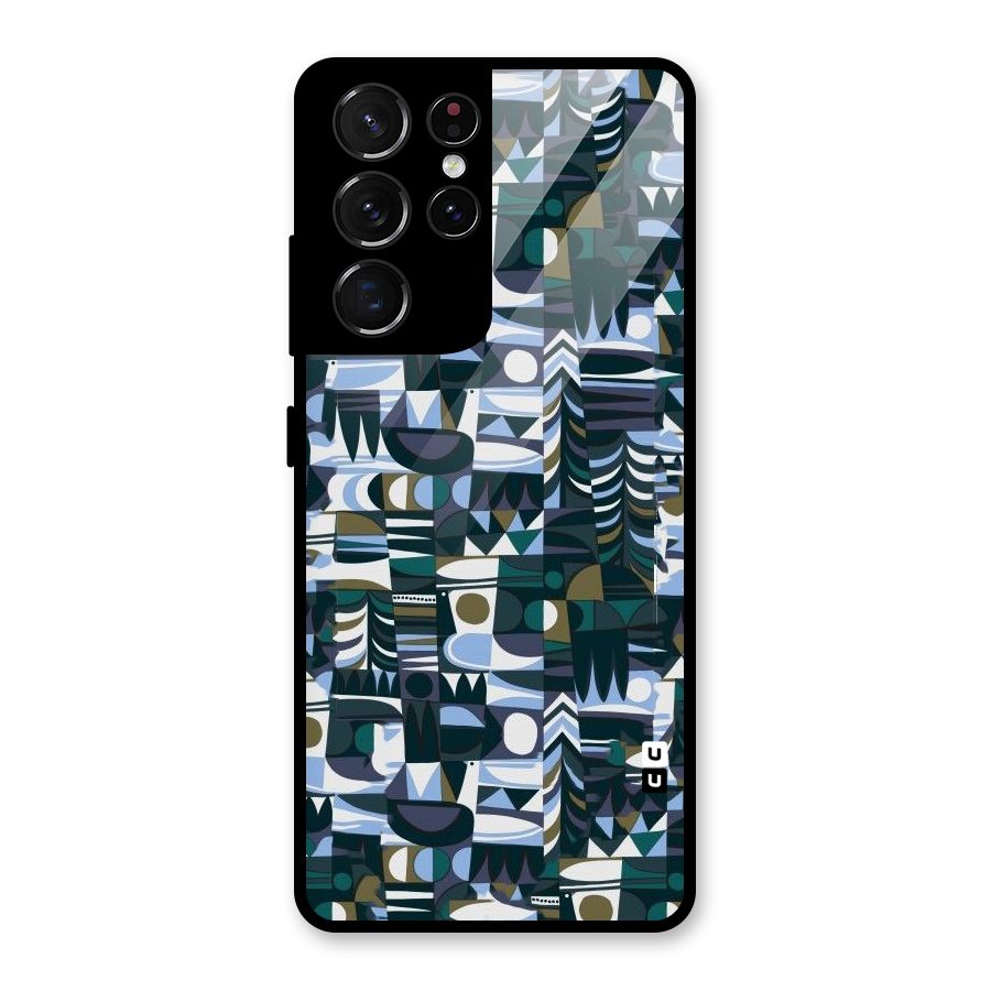 Abstract Blues Glass Back Case for Galaxy S21 Ultra 5G