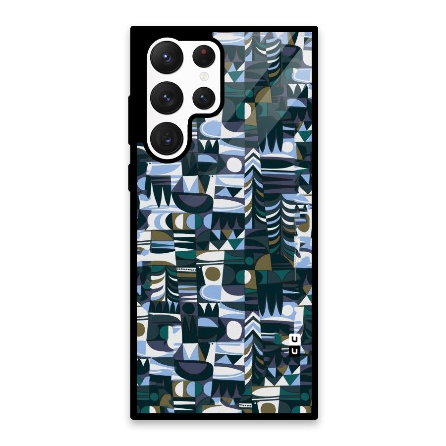 Abstract Blues Glass Back Case for Galaxy S22 Ultra 5G