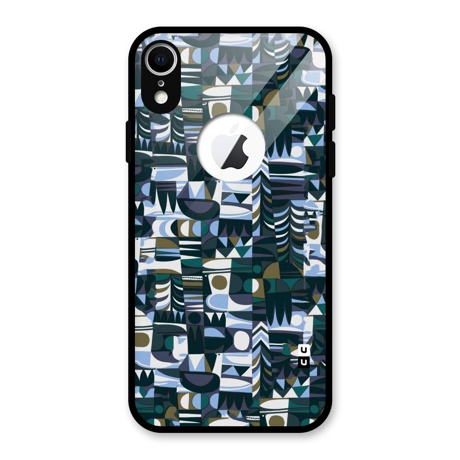 Abstract Blues Glass Back Case for iPhone XR Logo Cut
