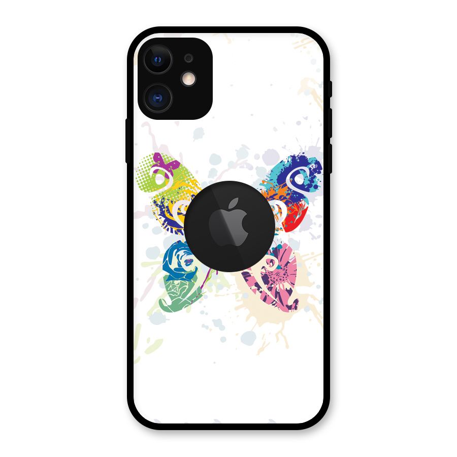 Abstract Butterfly Glass Back Case for iPhone 11 Logo Cut