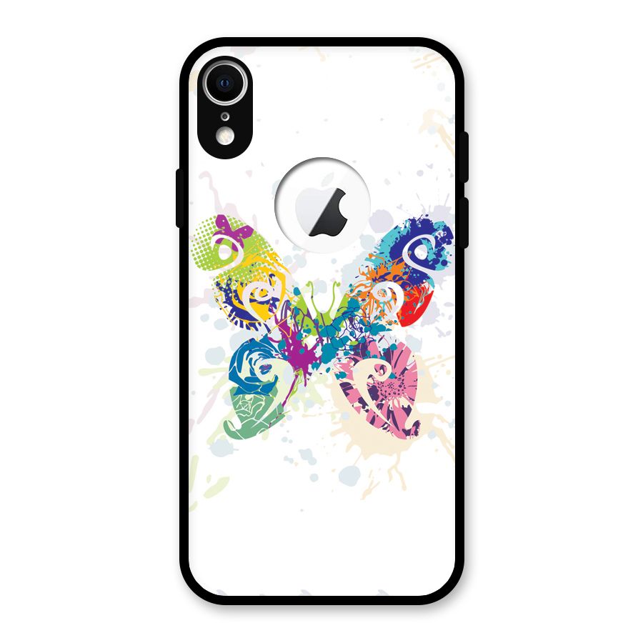 Abstract Butterfly Glass Back Case for iPhone XR Logo Cut