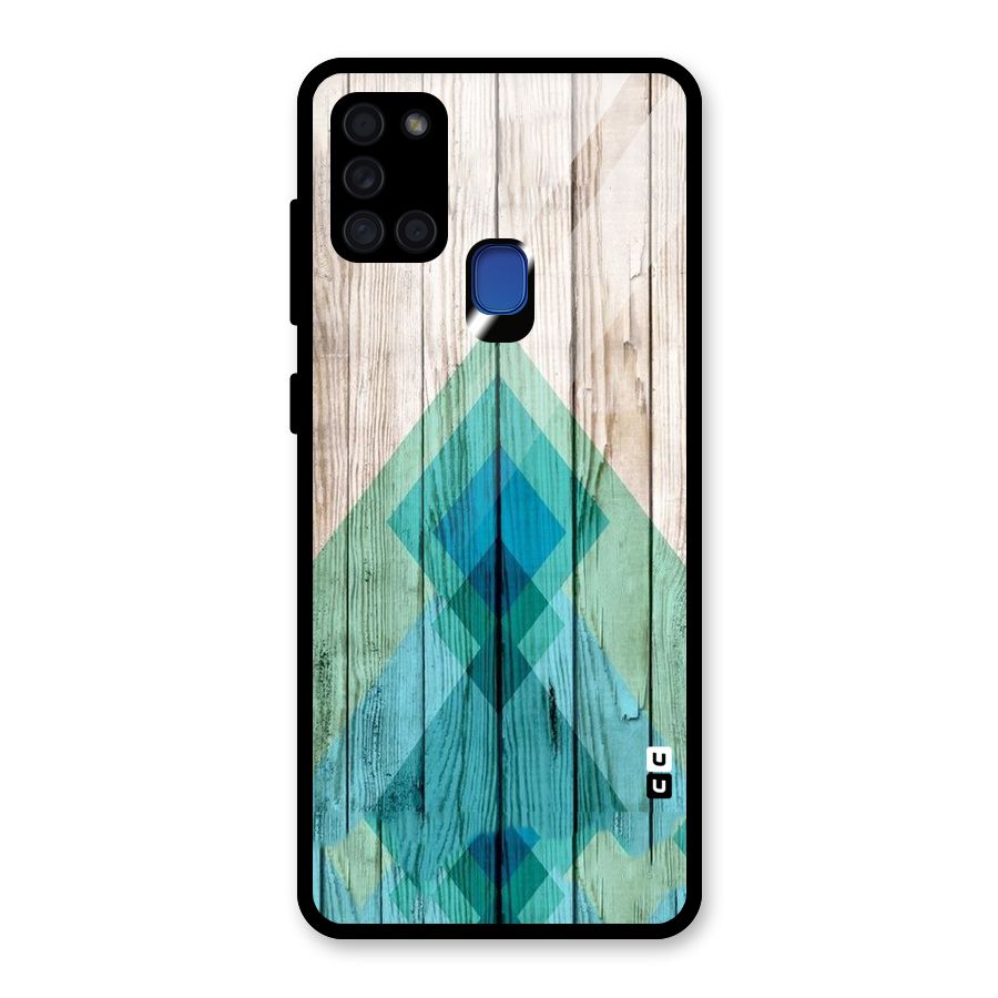 Abstract Green And Wood Glass Back Case for Galaxy A21s