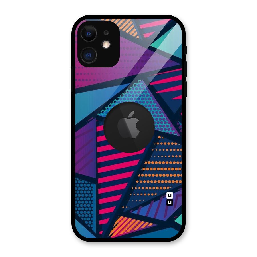 Abstract Lines Polka Glass Back Case for iPhone 11 Logo Cut