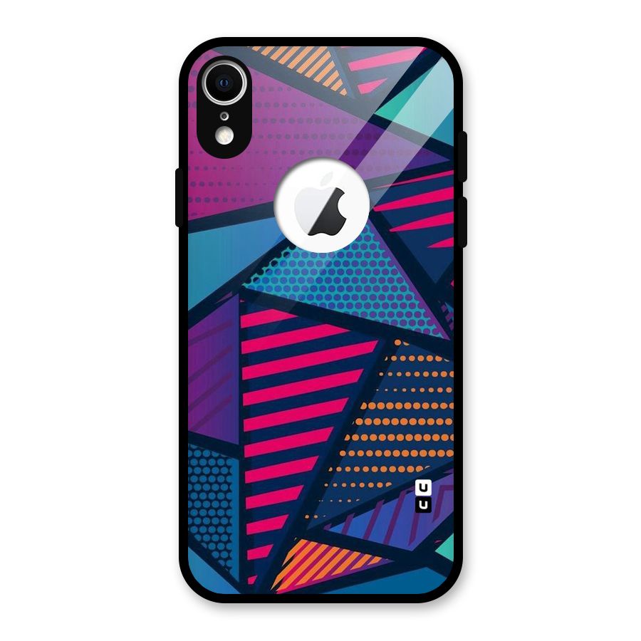 Abstract Lines Polka Glass Back Case for iPhone XR Logo Cut