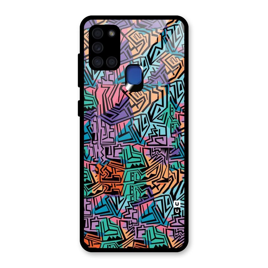 Abstract Lining Colors Glass Back Case for Galaxy A21s