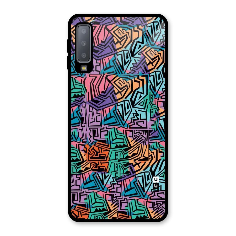 Abstract Lining Colors Glass Back Case for Galaxy A7 (2018)