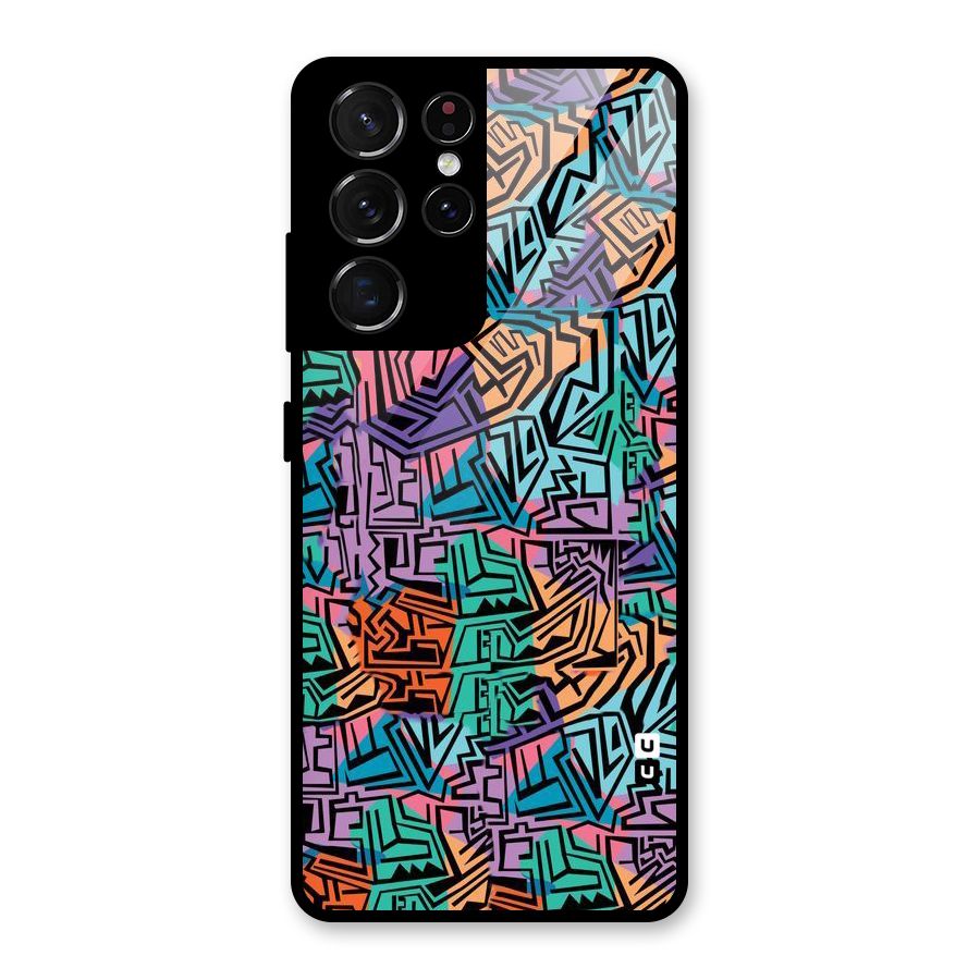 Abstract Lining Colors Glass Back Case for Galaxy S21 Ultra 5G