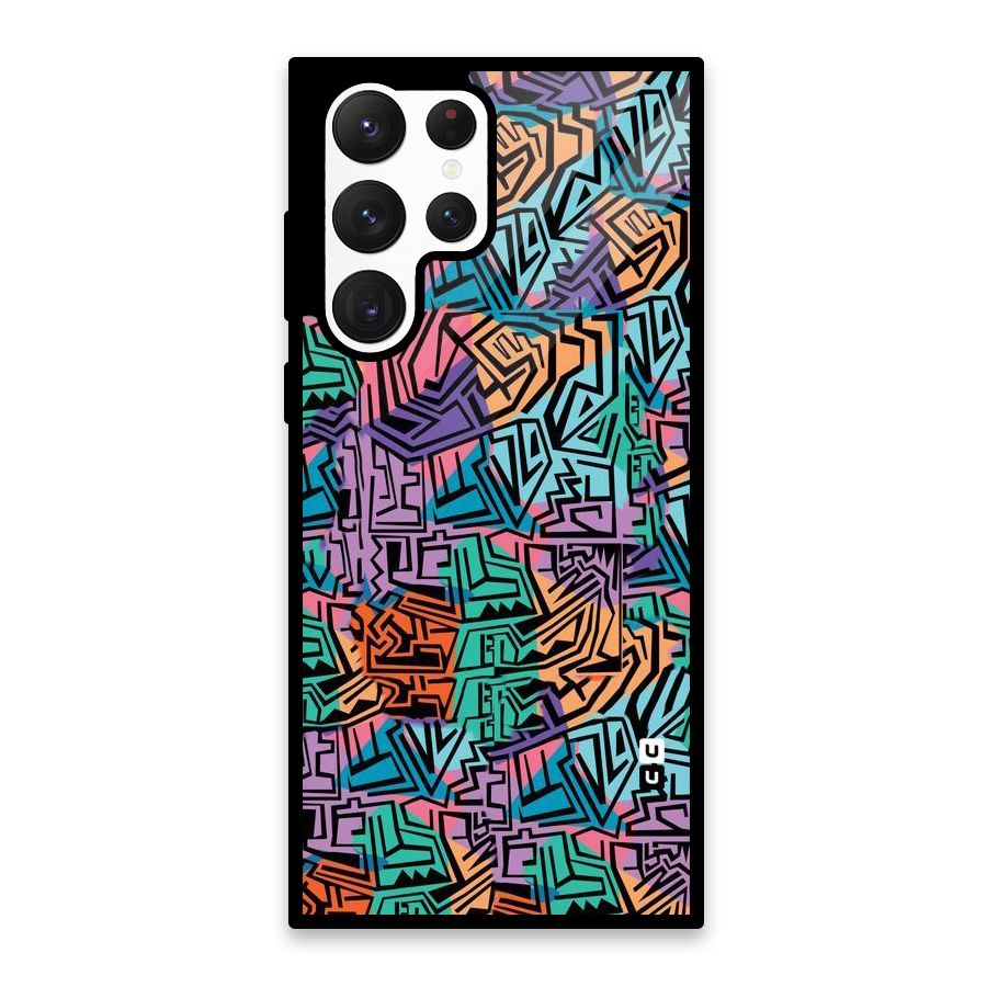 Abstract Lining Colors Glass Back Case for Galaxy S22 Ultra 5G