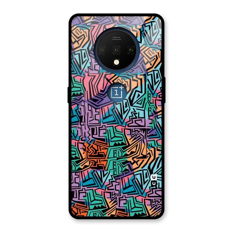 Abstract Lining Colors Glass Back Case for OnePlus 7T