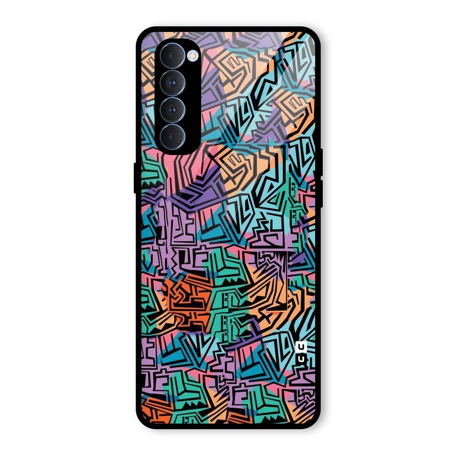 Abstract Lining Colors Glass Back Case for Oppo Reno4 Pro