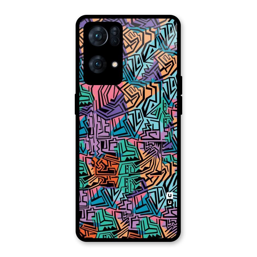 Abstract Lining Colors Glass Back Case for Oppo Reno7 Pro 5G