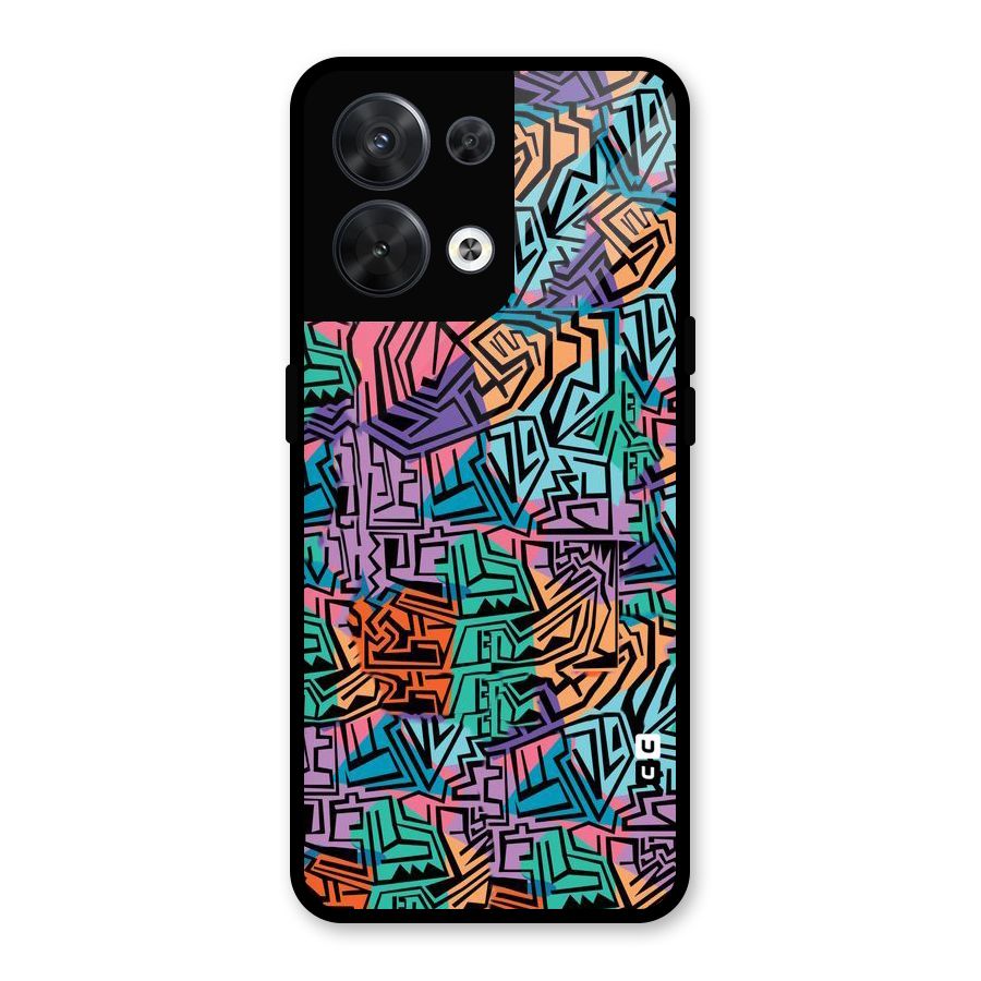 Abstract Lining Colors Glass Back Case for Oppo Reno8 5G