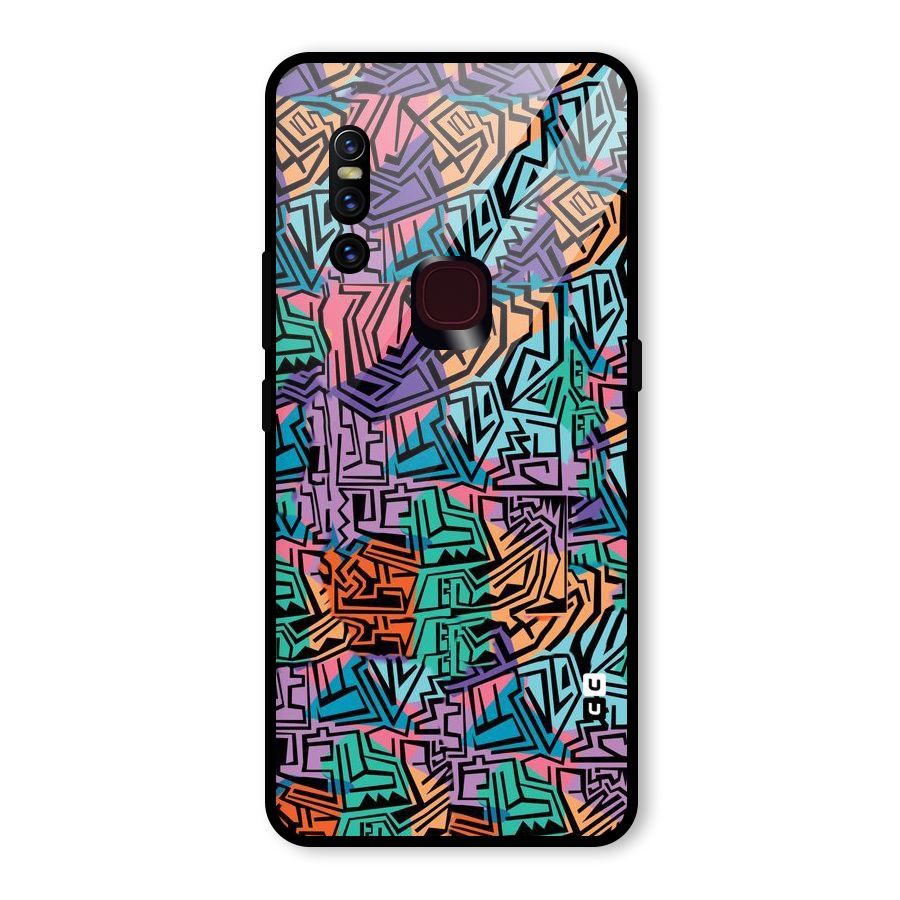 Abstract Lining Colors Glass Back Case for Vivo V15