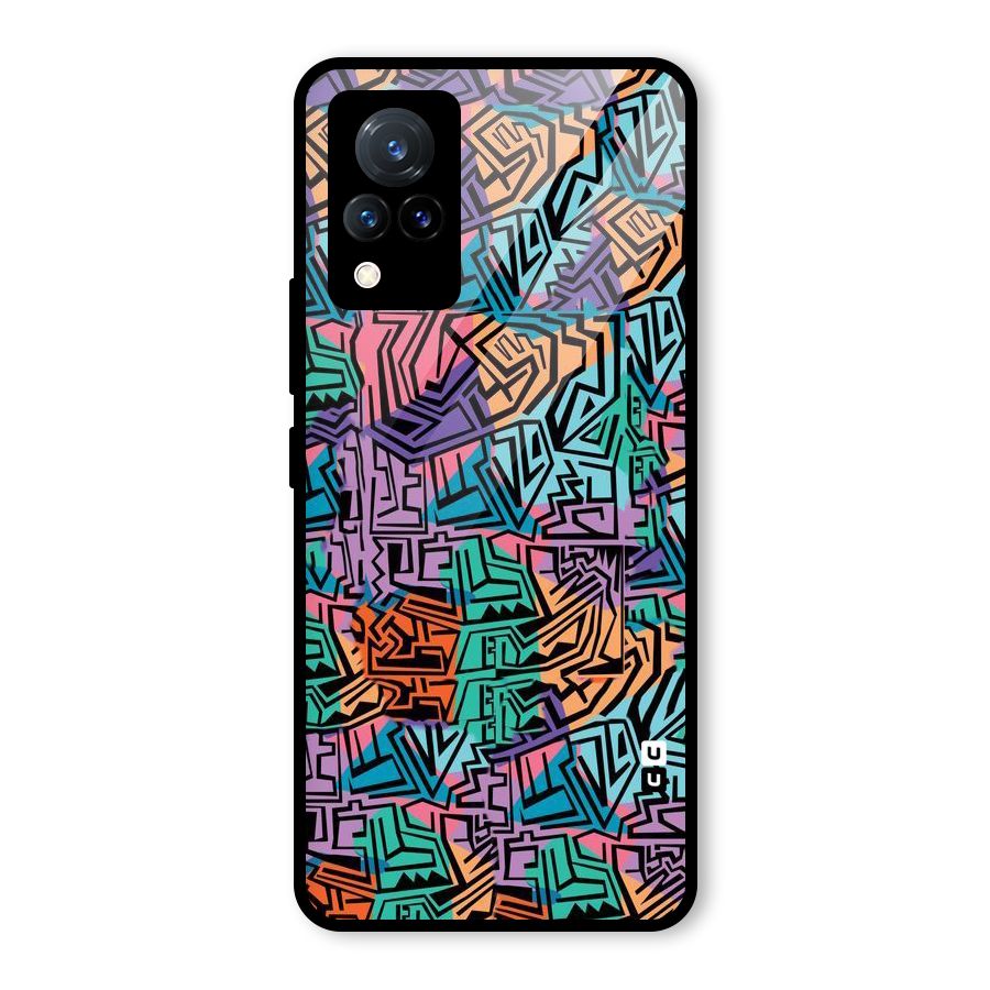 Abstract Lining Colors Glass Back Case for Vivo V21 5G