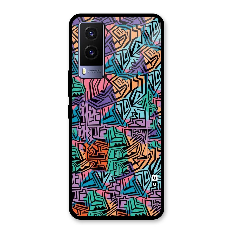Abstract Lining Colors Glass Back Case for Vivo V21e 5G