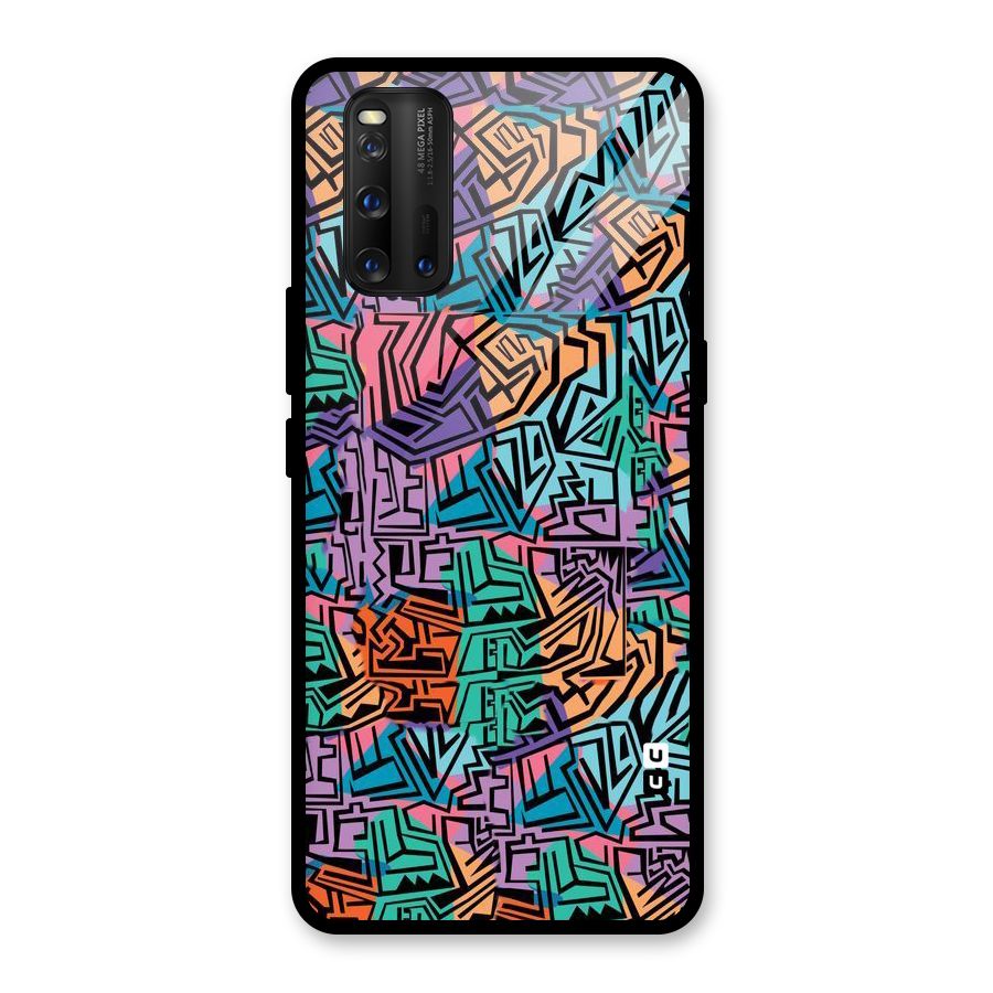 Abstract Lining Colors Glass Back Case for Vivo iQOO 3