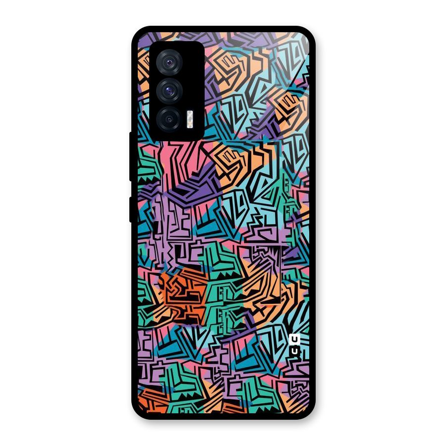 Abstract Lining Colors Glass Back Case for Vivo iQOO 7 5G