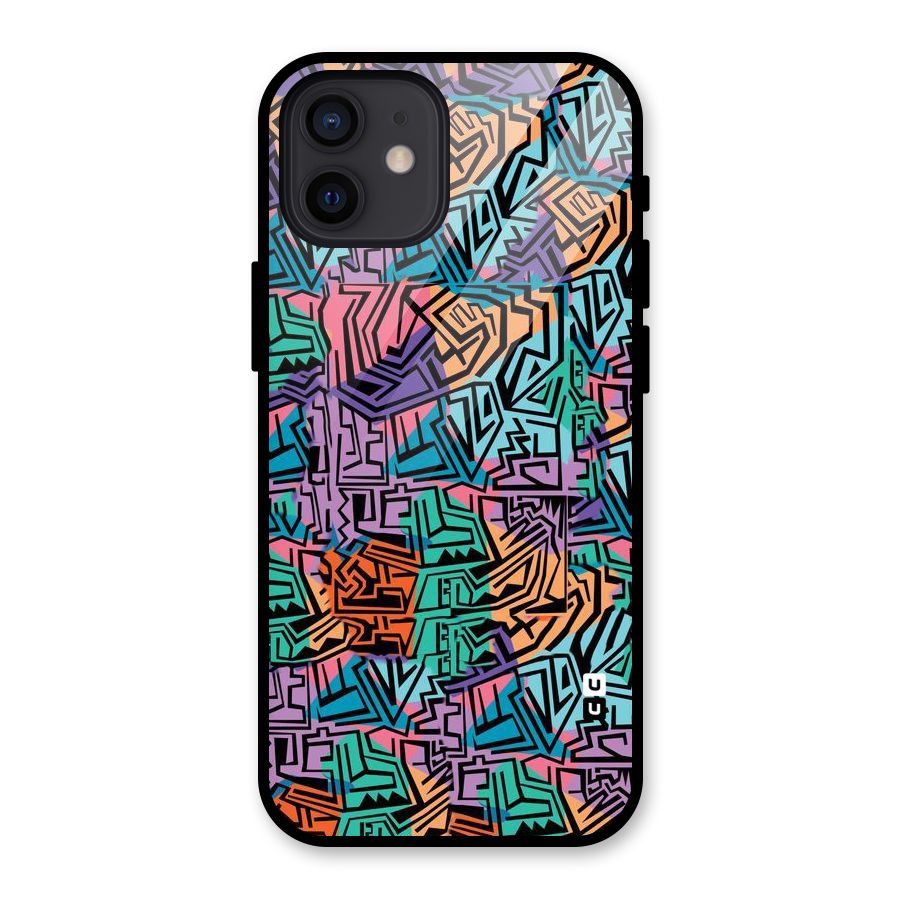 Abstract Lining Colors Glass Back Case for iPhone 12