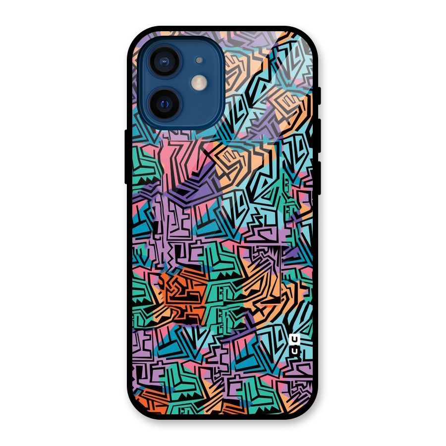 Abstract Lining Colors Glass Back Case for iPhone 12 Mini