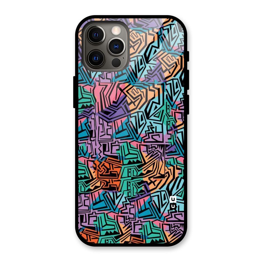 Abstract Lining Colors Glass Back Case for iPhone 12 Pro