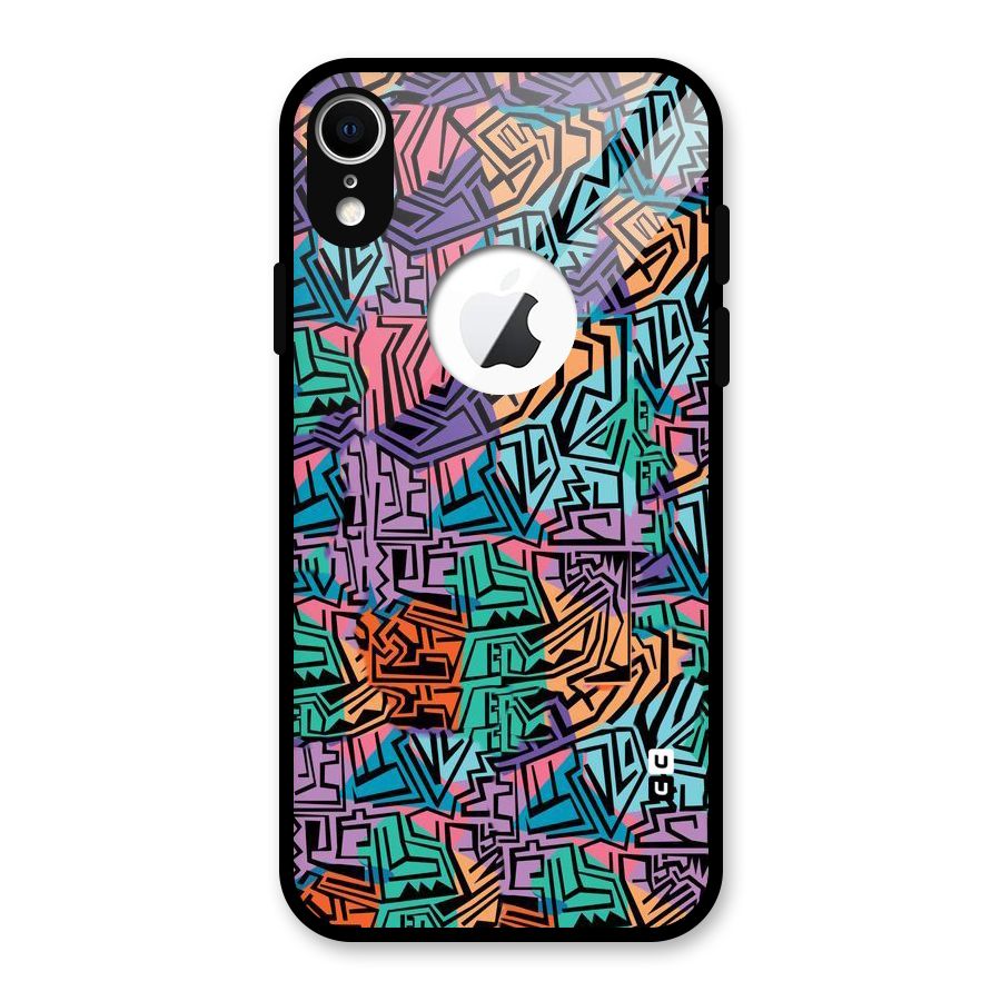 Abstract Lining Colors Glass Back Case for iPhone XR Logo Cut