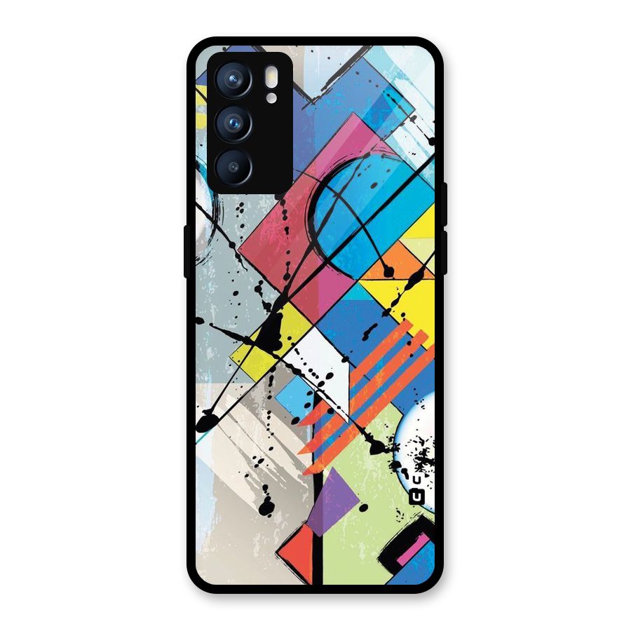 Abstract Paint Shape Glass Back Case for Oppo Reno6 5G