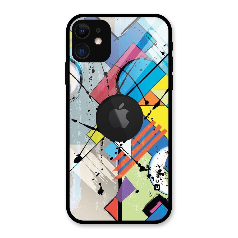 Abstract Paint Shape Glass Back Case for iPhone 11 Logo Cut