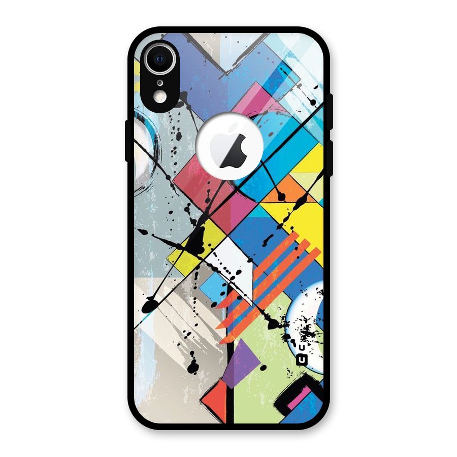 Abstract Paint Shape Glass Back Case for iPhone XR Logo Cut