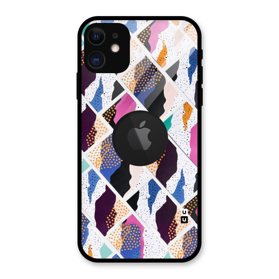Abstract Polka Glass Back Case for iPhone 11 Logo Cut