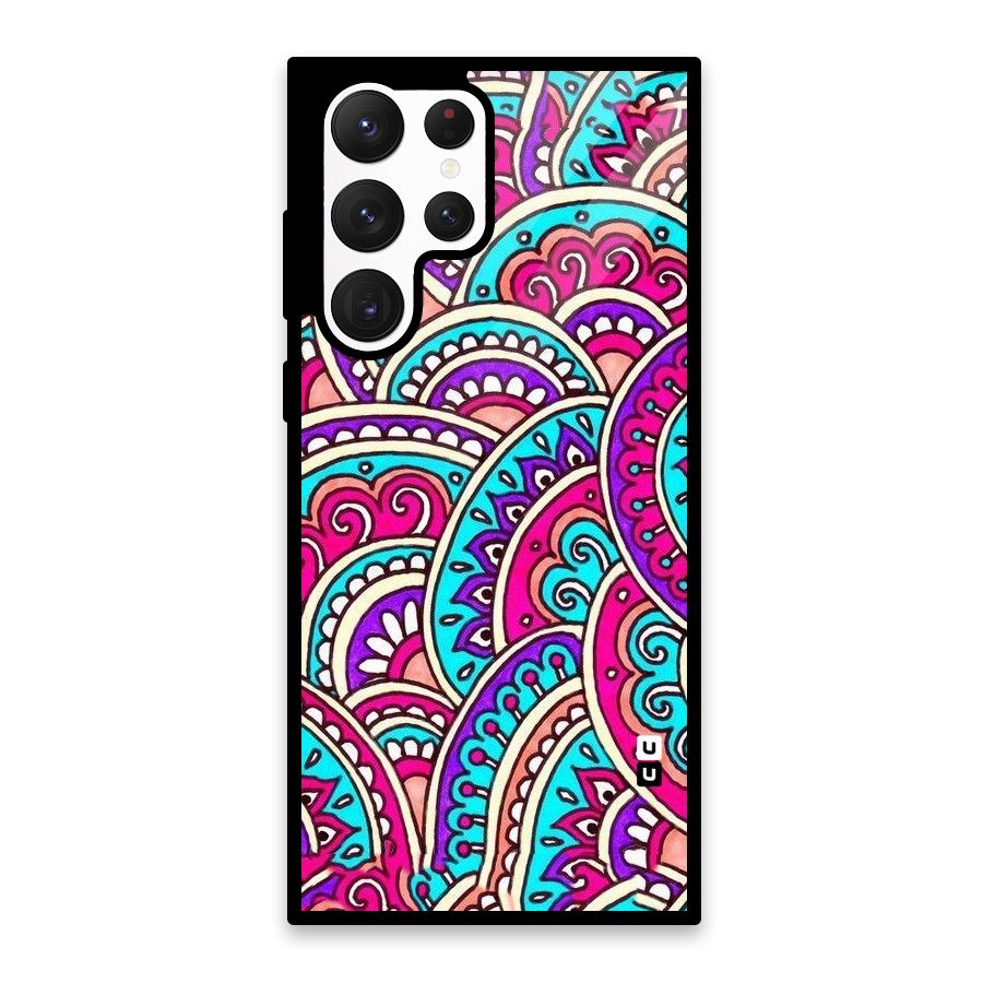 Abstract Rangoli Design Glass Back Case for Galaxy S22 Ultra 5G
