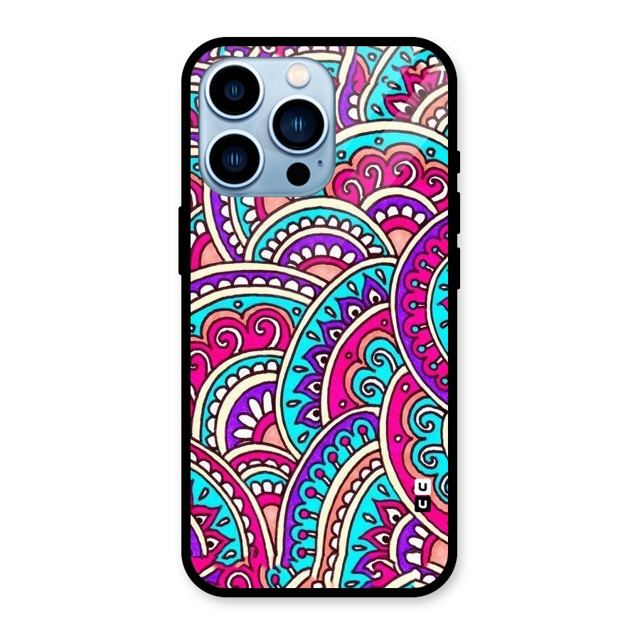 Abstract Rangoli Design Glass Back Case for iPhone 13 Pro