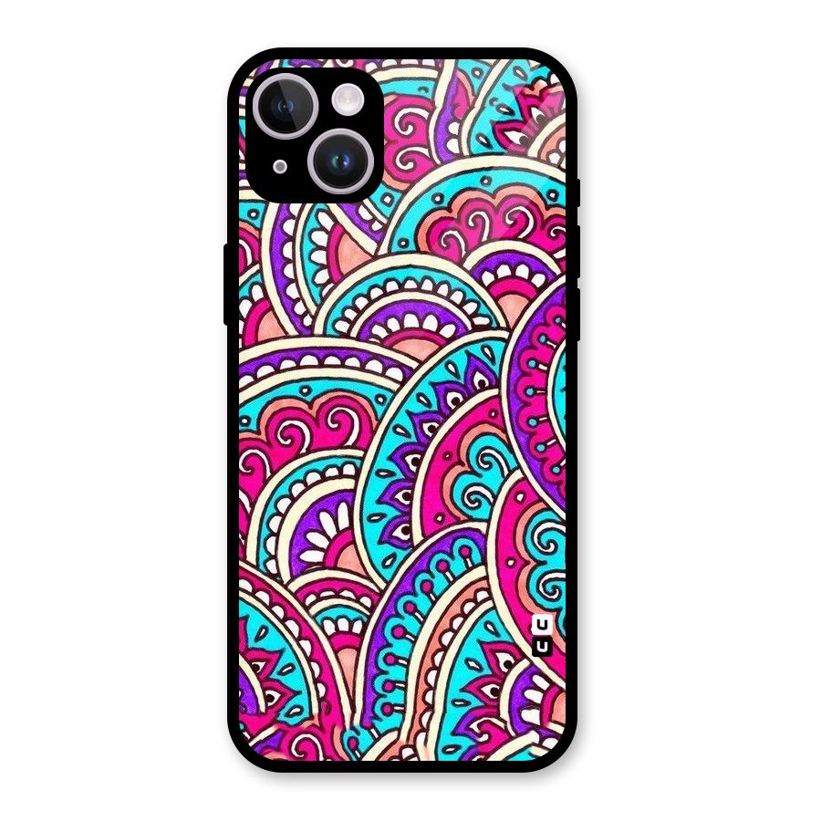 Abstract Rangoli Design Glass Back Case for iPhone 14 Plus