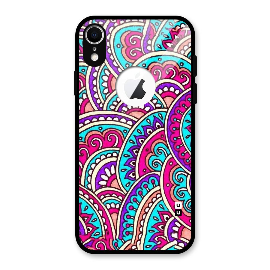 Abstract Rangoli Design Glass Back Case for iPhone XR Logo Cut