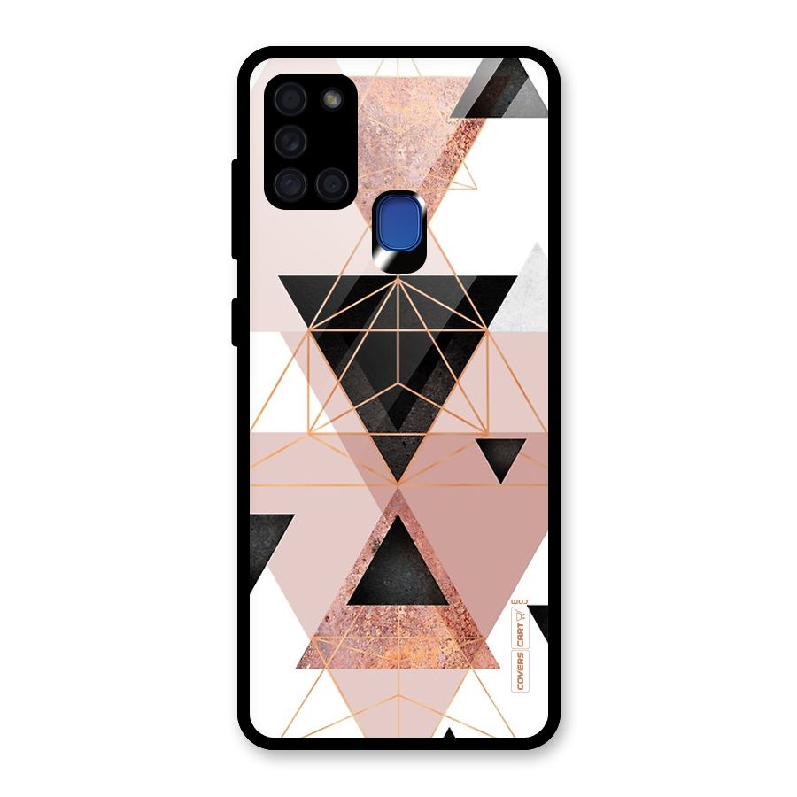 Abstract Rose Gold Triangles Glass Back Case for Galaxy A21s